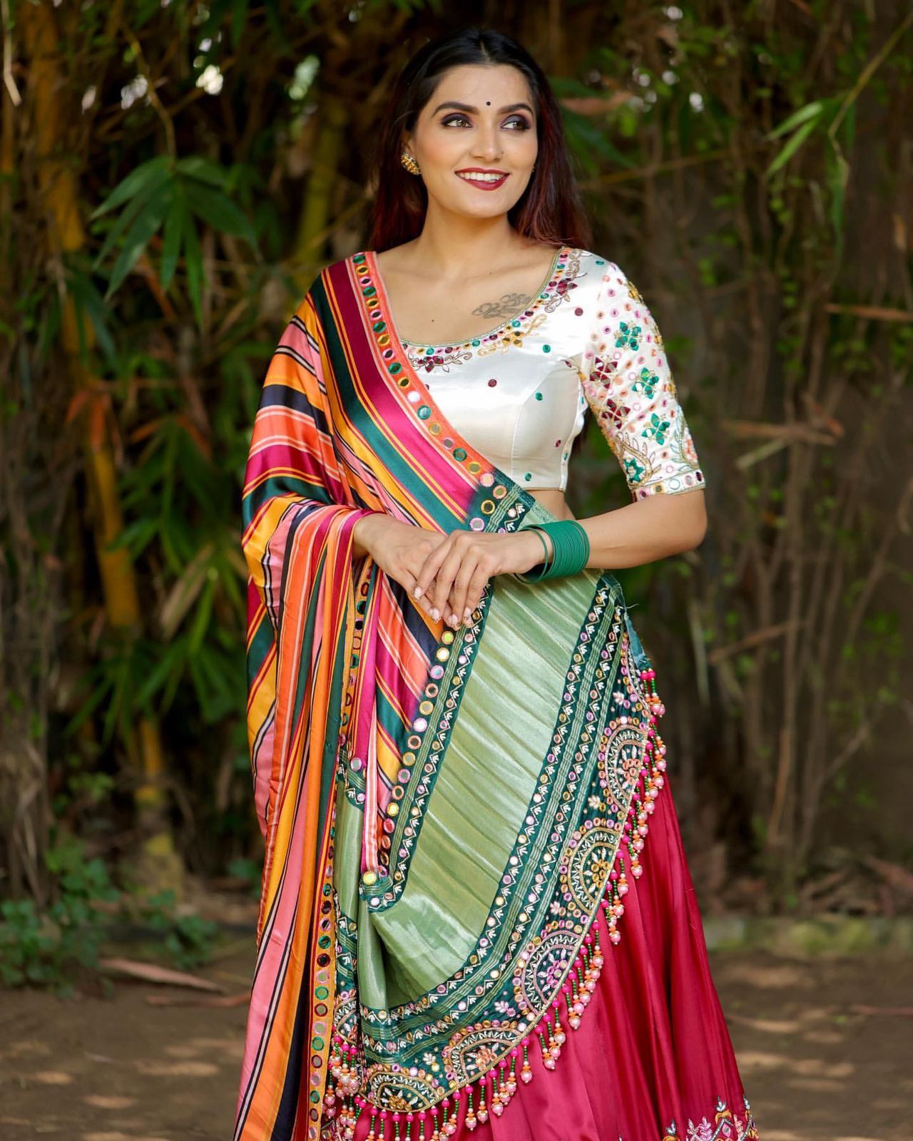 Designer Printed Lehenga Choli With Dupatta For Butter Silk
