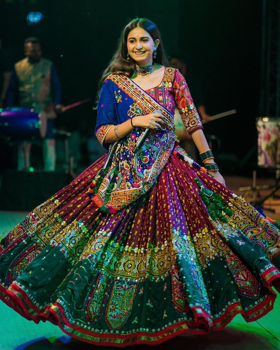 Black Lehenga Choli with Mirror work and attached Black Dupatta