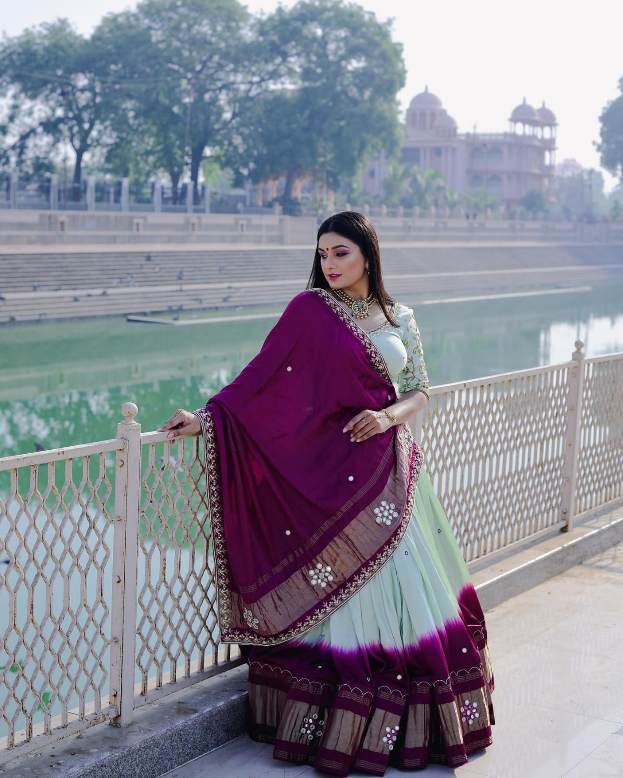 Sky Blue and Purple Designer Printed Lehengha choli