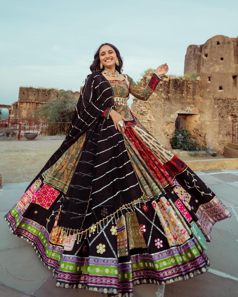Designer Printed Lehenga Choli With Mirror Work