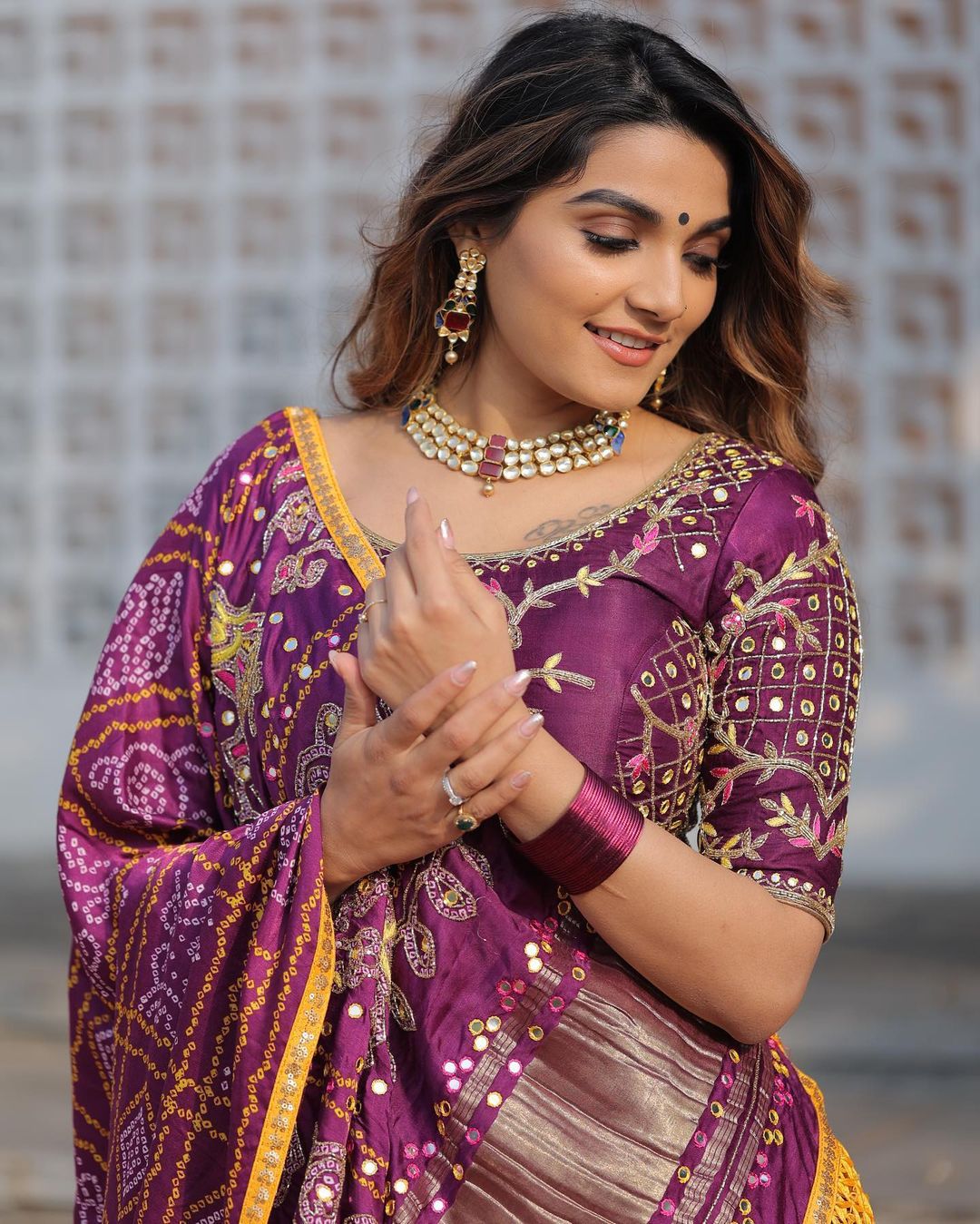 Designer Printed Lehenga Choli in Heavy Butter Silk with Real Mirror Work