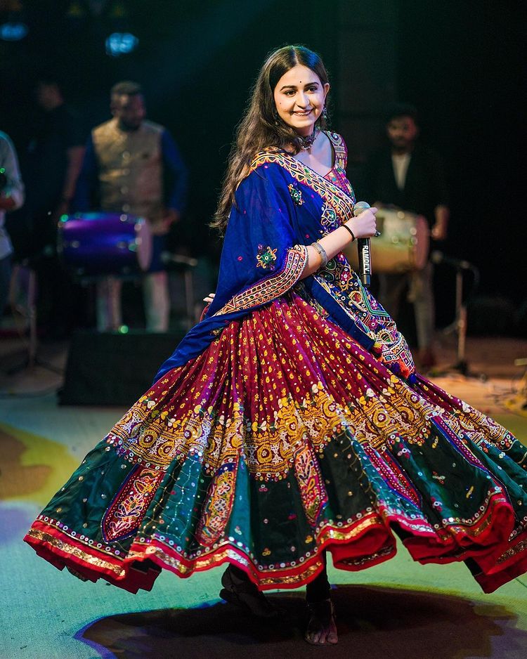 Black Lehenga Choli with Mirror work and attached Black Dupatta