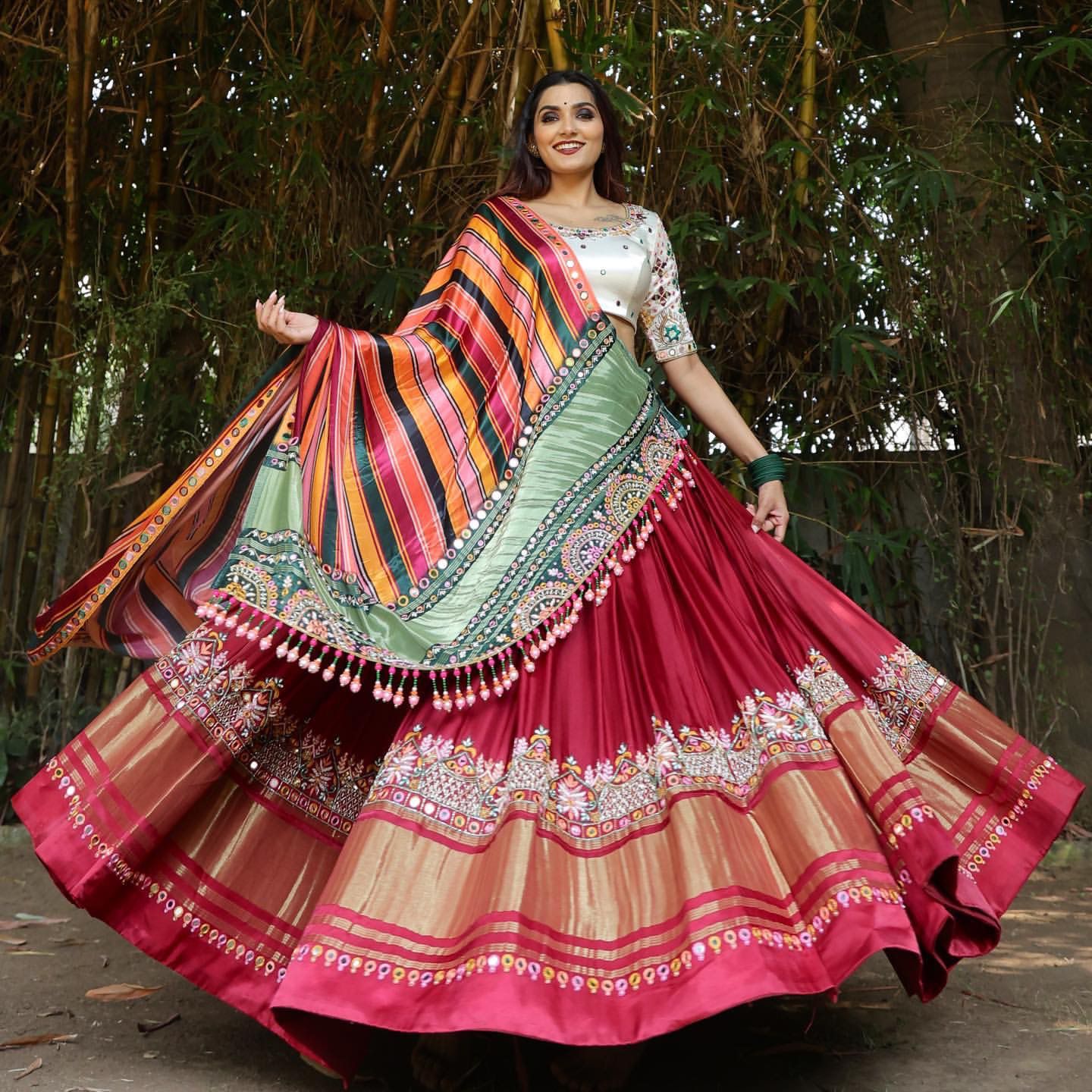 Designer Printed Lehenga Choli With Dupatta For Butter Silk