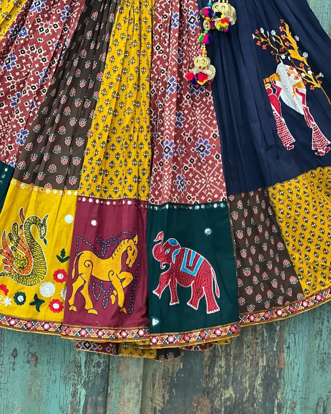 Multicolor Designer Lehenga Choli Printed With Mirror Work