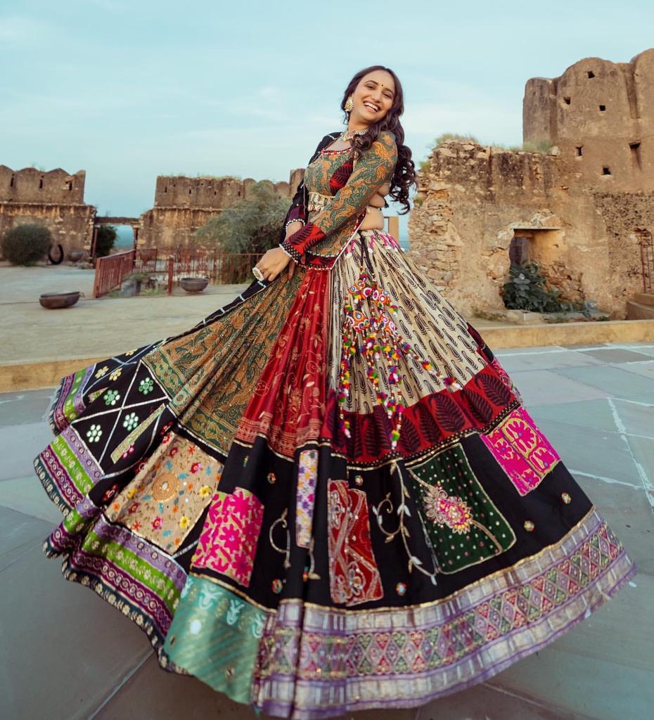 Designer Printed Lehenga Choli With Mirror Work