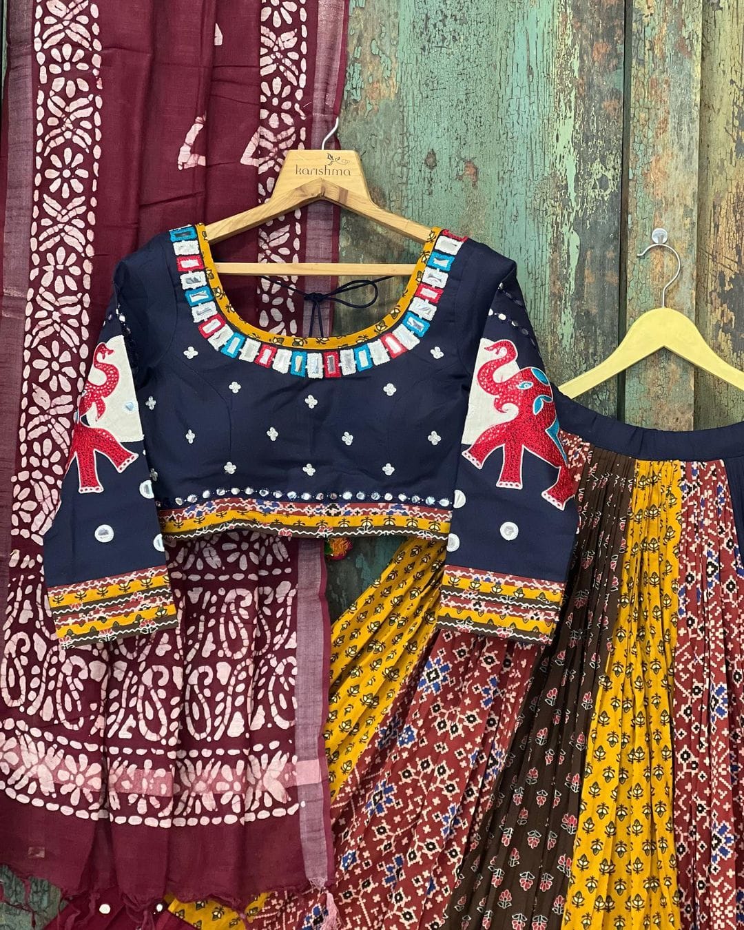 Multicolor Designer Lehenga Choli Printed With Mirror Work