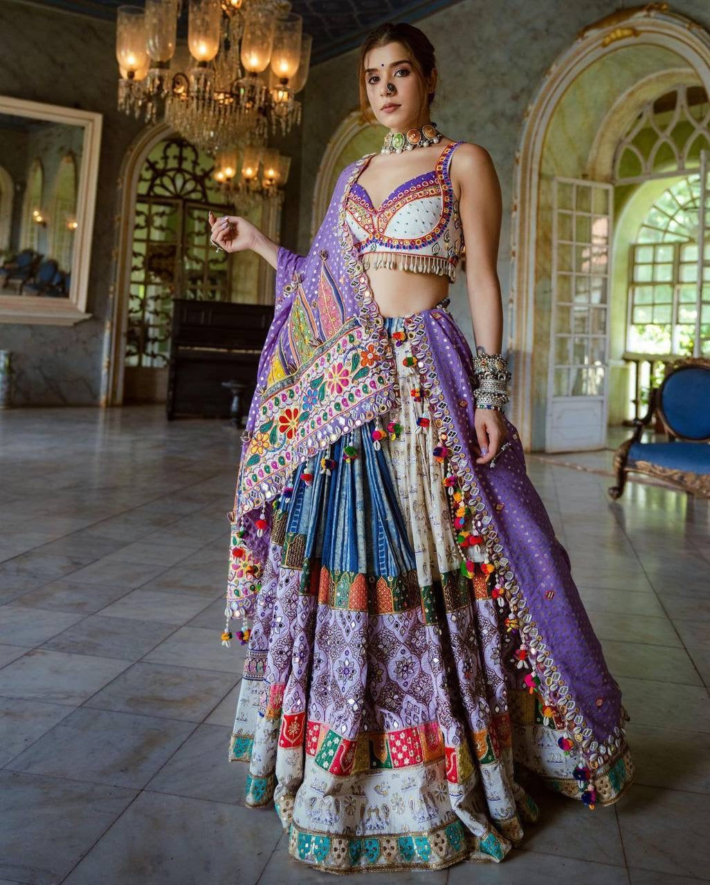 Light Blue Purple Designer Choli