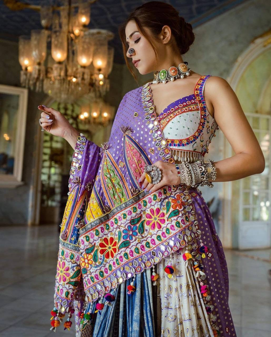 Light Blue Purple Designer Choli