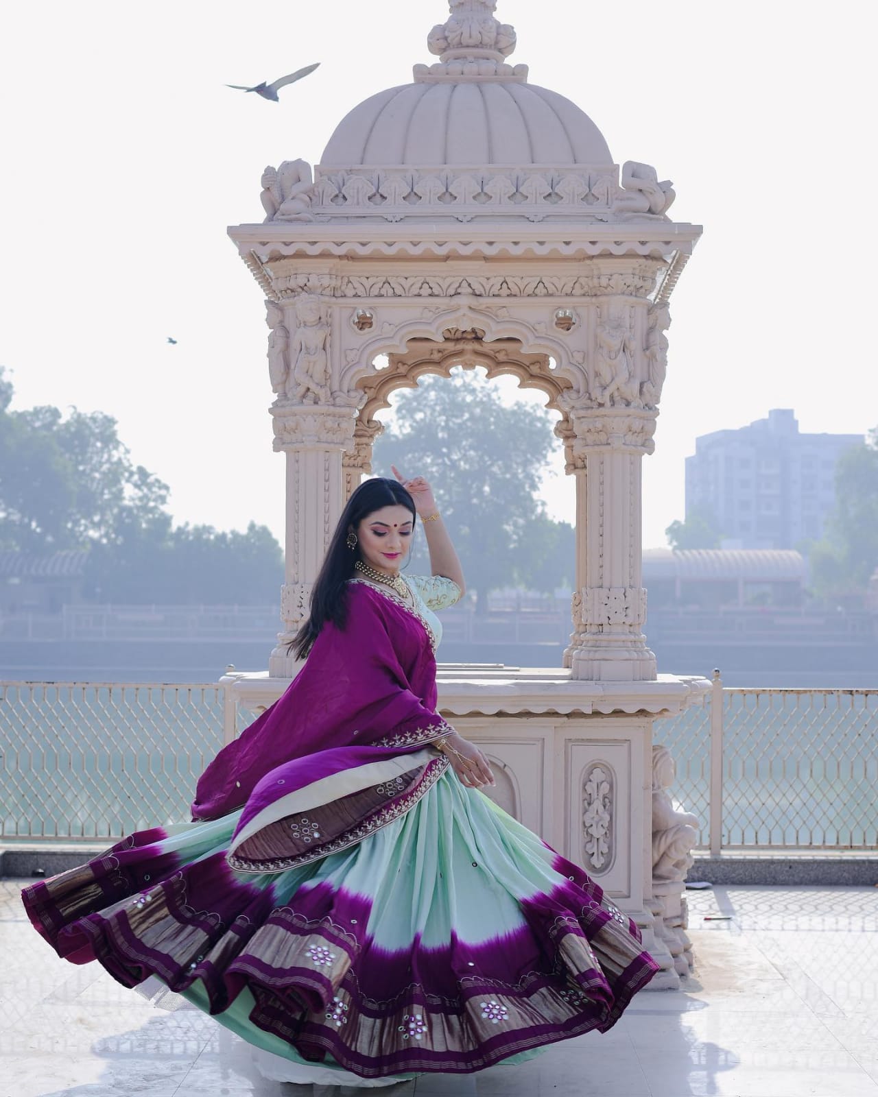 Sky Blue and Purple Designer Printed Lehengha choli