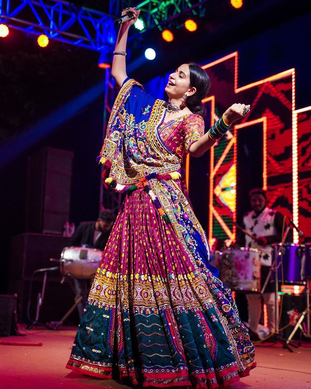 Black Lehenga Choli with Mirror work and attached Black Dupatta