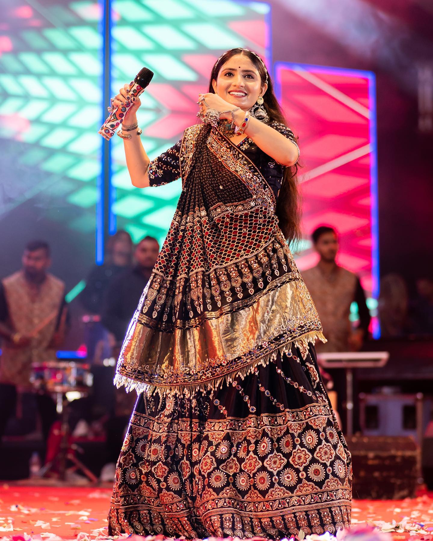 Black Circle Design Lehengha Choli With Mirror Work