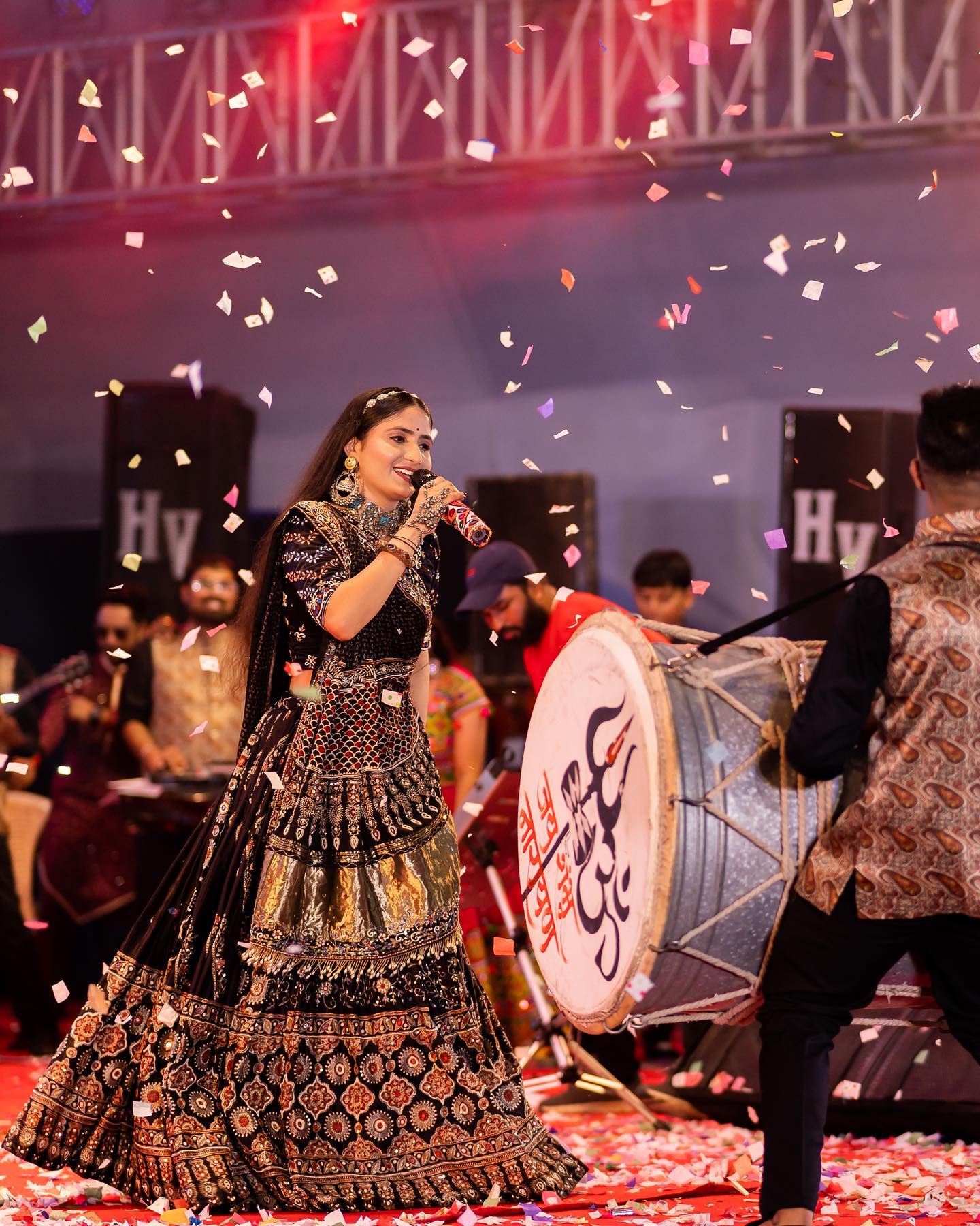 Black Circle Design Lehengha Choli With Mirror Work