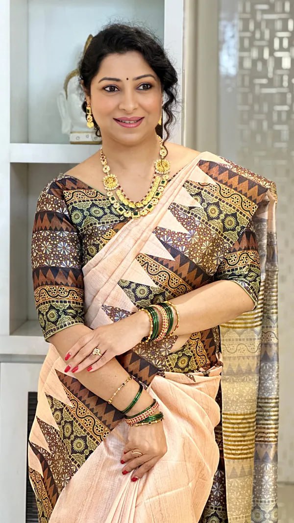 Black Ajarakh Soft Tussar Silk Saree With Beautiful Print With Attractive Pallu And Contrast Pallu With Tassal