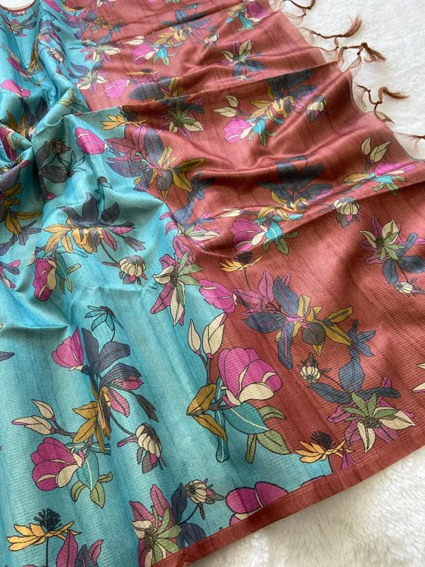 Maroon Soft Tussar Silk Saree With Beautiful Print With Attractive Pallu And Contrast Pallu With Tassal