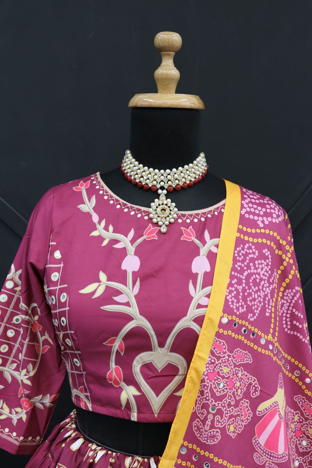 Designer Printed Lehenga Choli in Heavy Butter Silk with Real Mirror Work