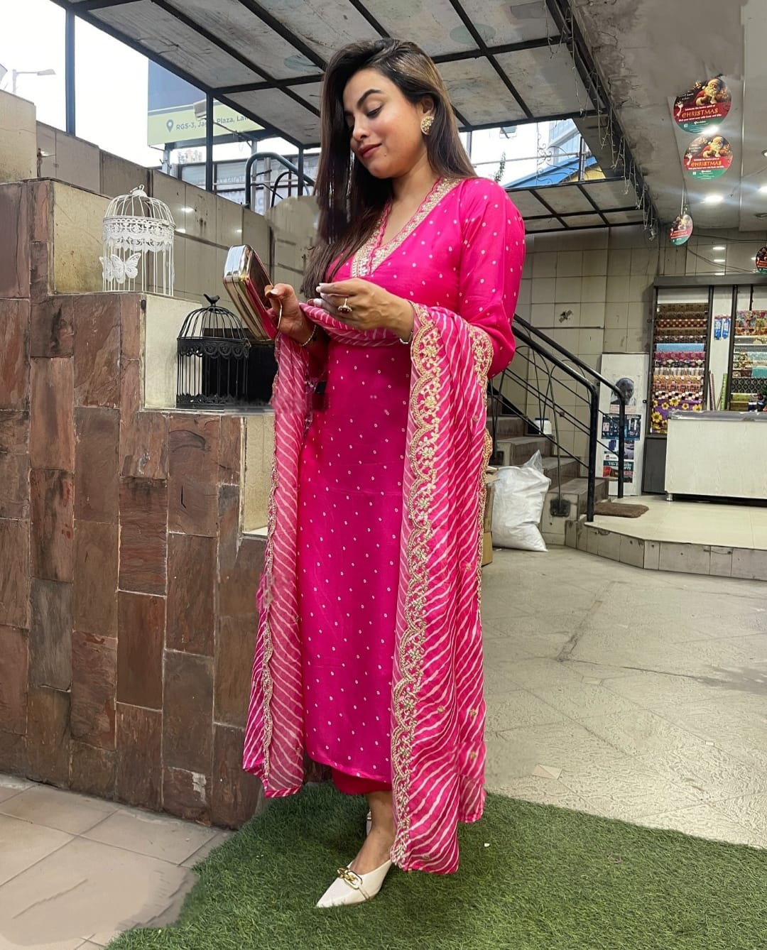 RANI PINK REYON EMBROIDERY WORK KURTI PANT WITH FANCY DUPATTA