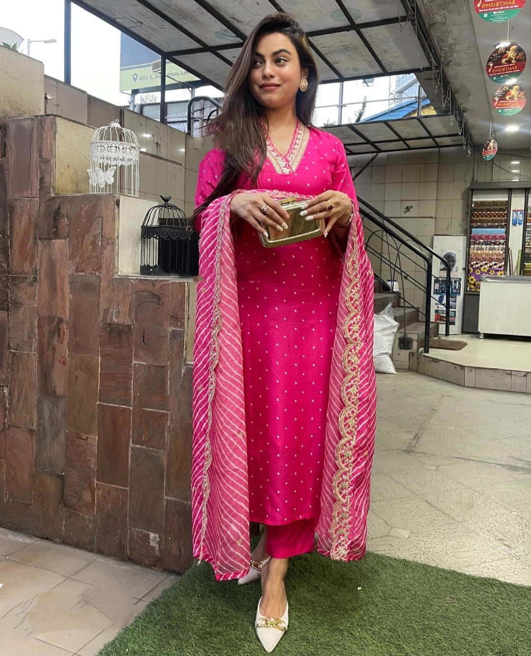RANI PINK REYON EMBROIDERY WORK KURTI PANT WITH FANCY DUPATTA