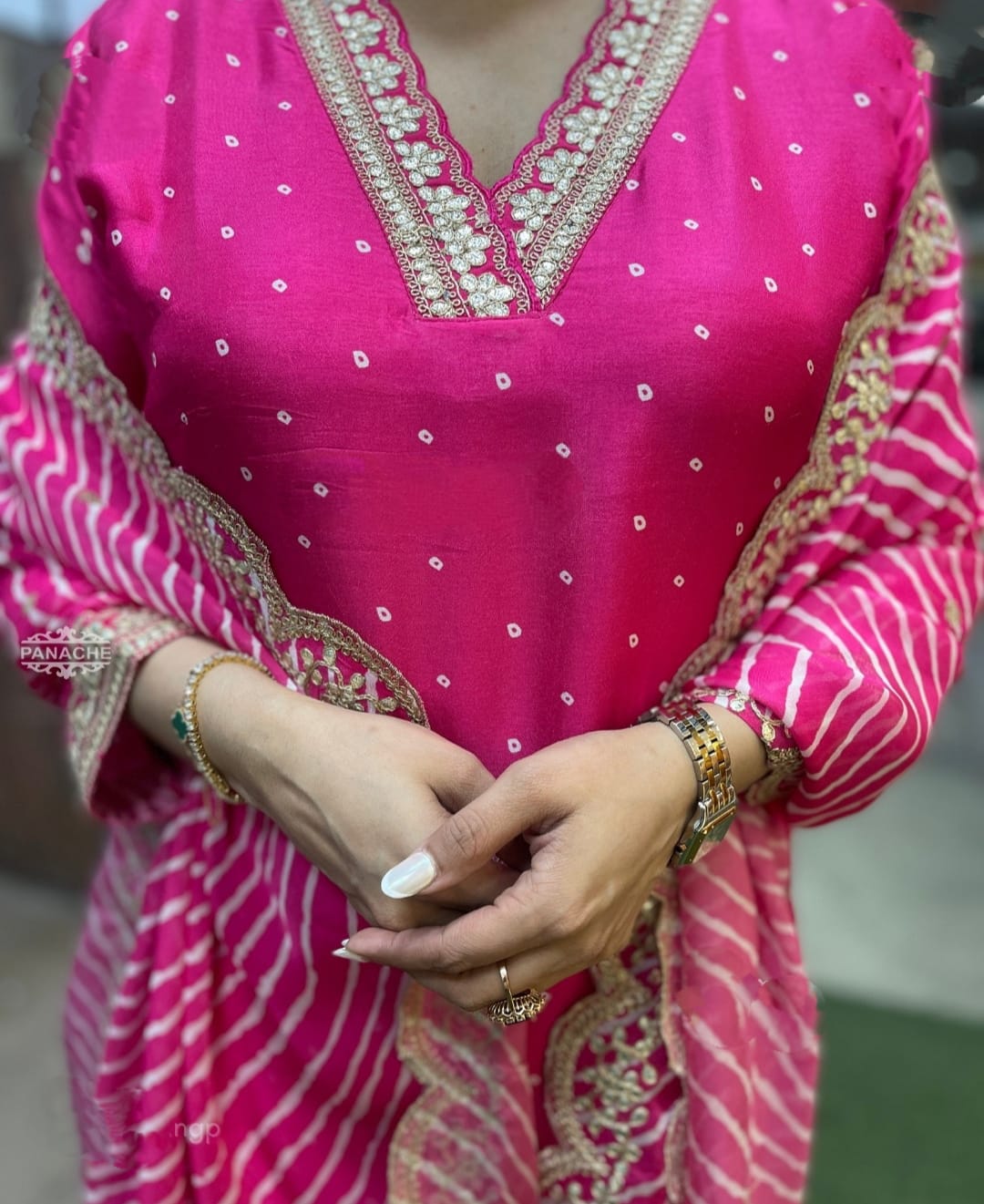 RANI PINK REYON EMBROIDERY WORK KURTI PANT WITH FANCY DUPATTA