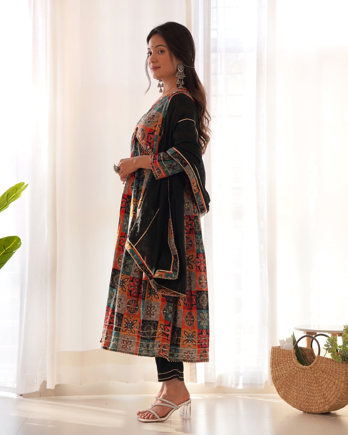 BLACK MUSLIN EMBROIDERY WORK KURTI PANT WITH FANCY DUPATTA