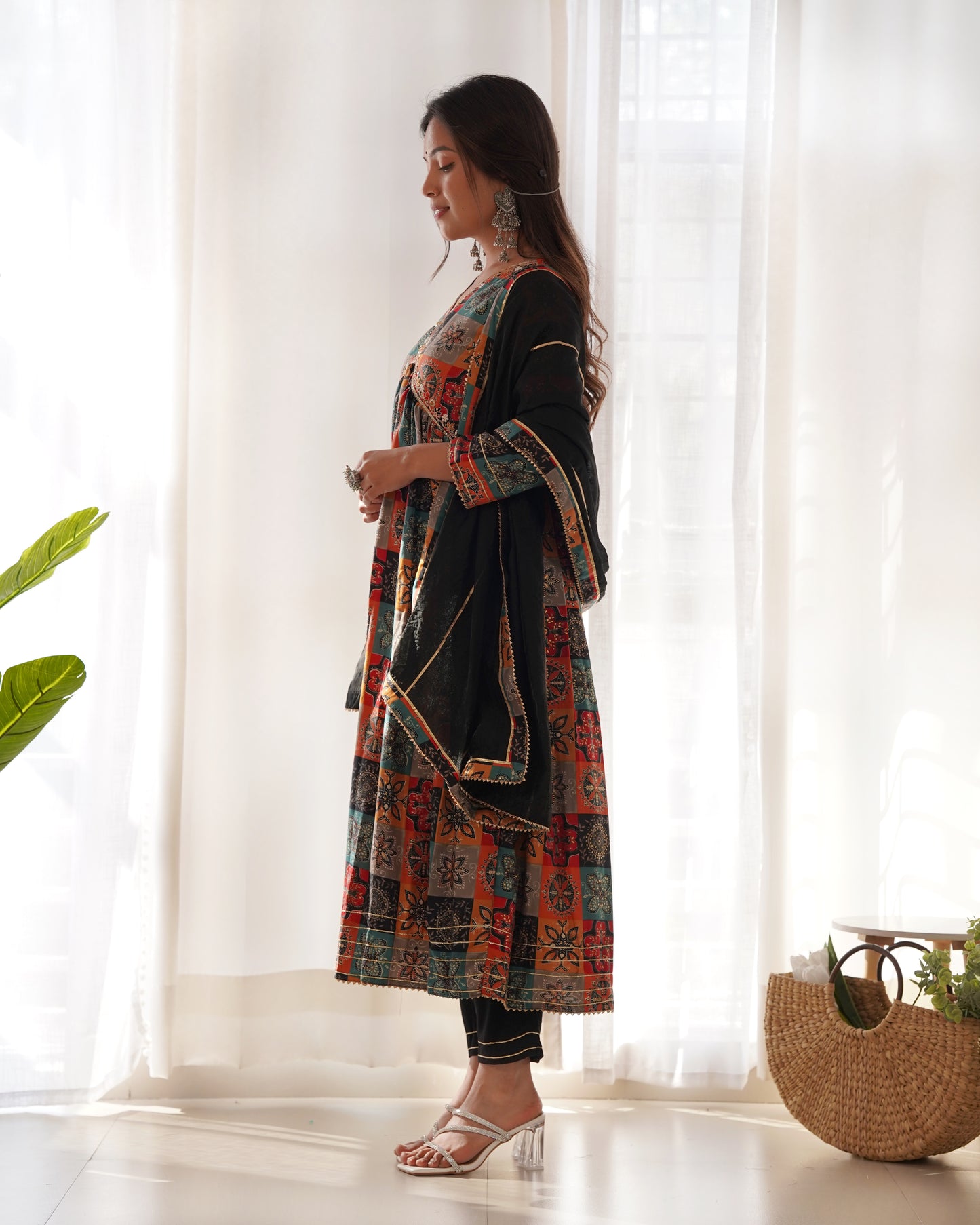 BLACK MUSLIN EMBROIDERY WORK KURTI PANT WITH FANCY DUPATTA