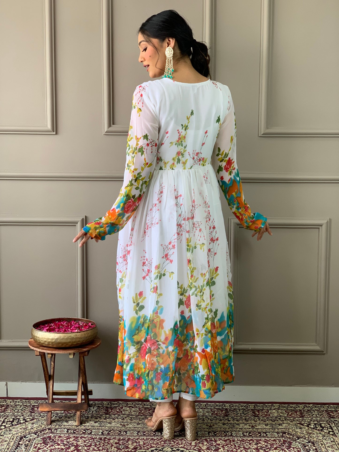 WHITE GEORGETTE EMBROIDERY WORK KURTI PANT WITH FANCY DUPATTA