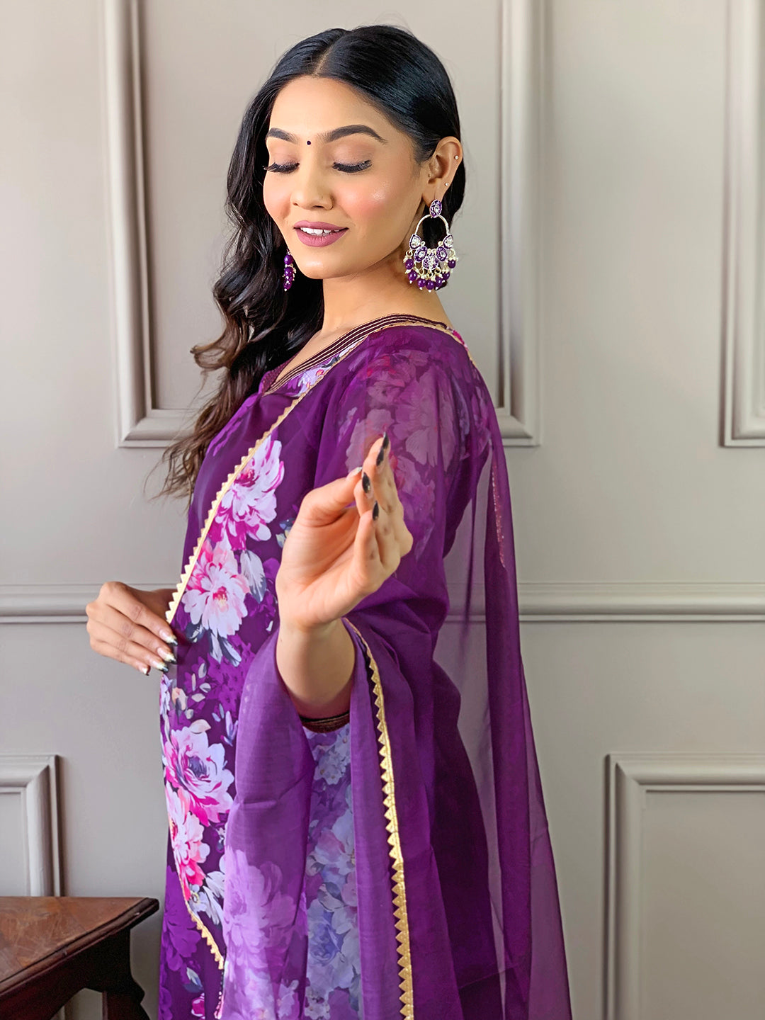 WINE TEBY SILK EMBROIDERY WORK KURTI PANT WITH FANCY DUPATTA