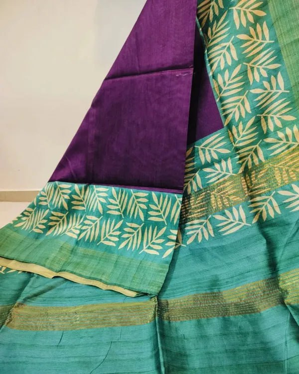 SOFT TUSSAR SILK SAREE WITH BEAUTIFUL PRINT WITH ATTRACTIVE PALLU AND CONTRAST PALLU WITH TASSAL