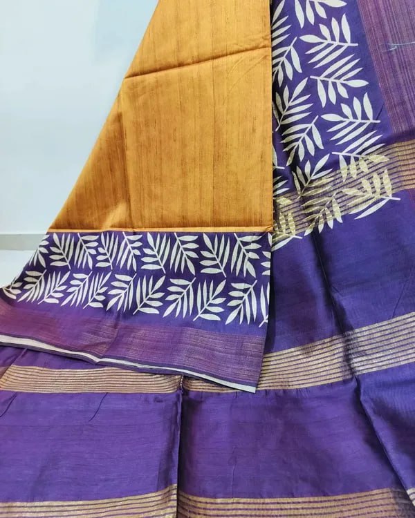 SOFT TUSSAR SILK SAREE WITH BEAUTIFUL PRINT WITH ATTRACTIVE PALLU AND CONTRAST PALLU WITH TASSAL