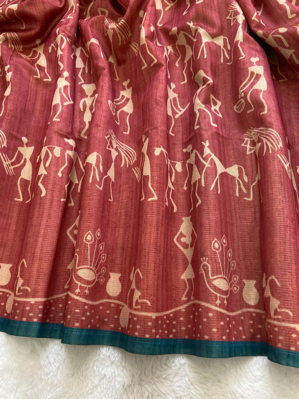 Blue Soft Tussar Silk Saree With Beautiful Print With Attractive Pallu And Contrast Pallu With Tassal