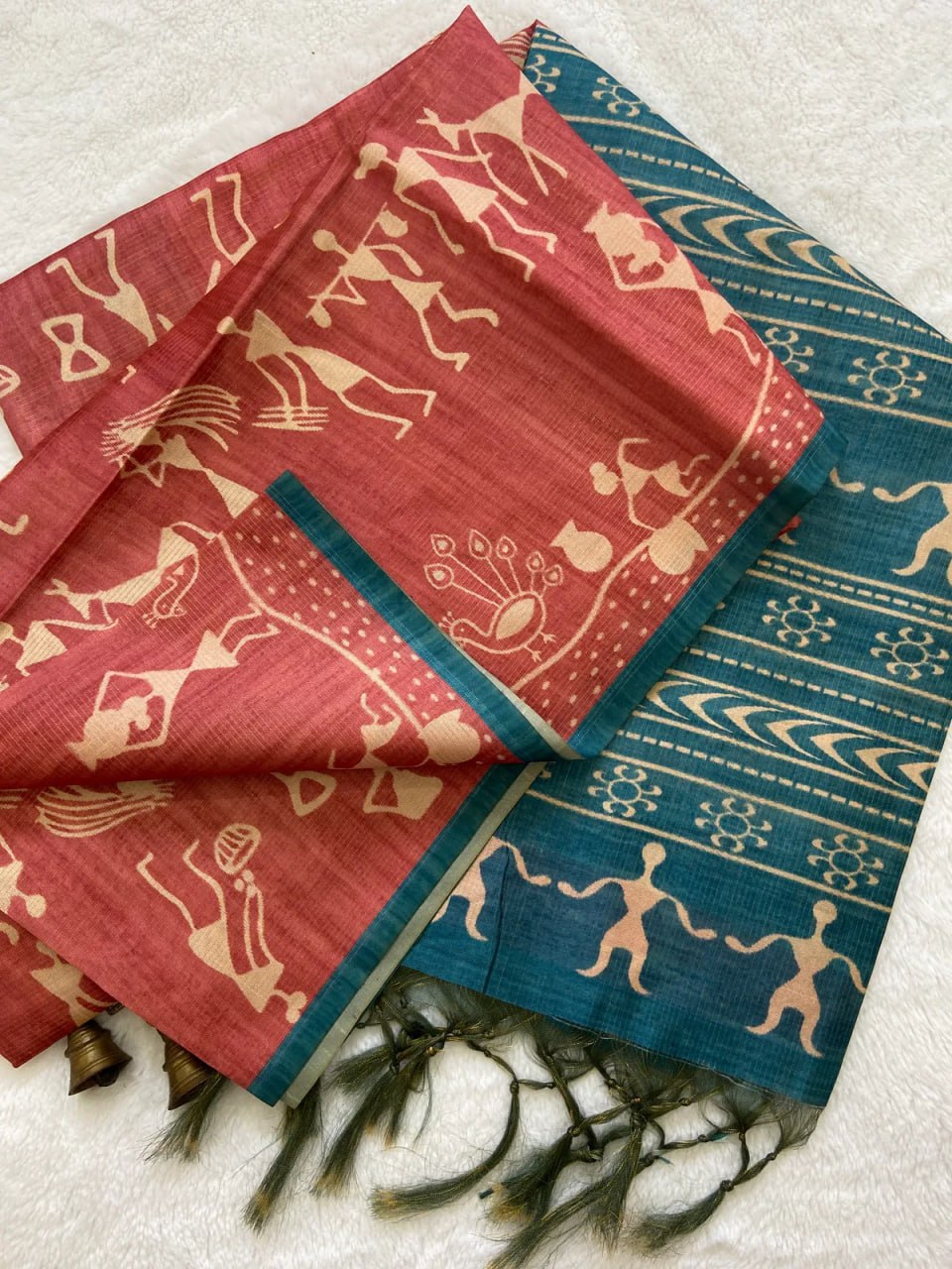 Blue Soft Tussar Silk Saree With Beautiful Print With Attractive Pallu And Contrast Pallu With Tassal