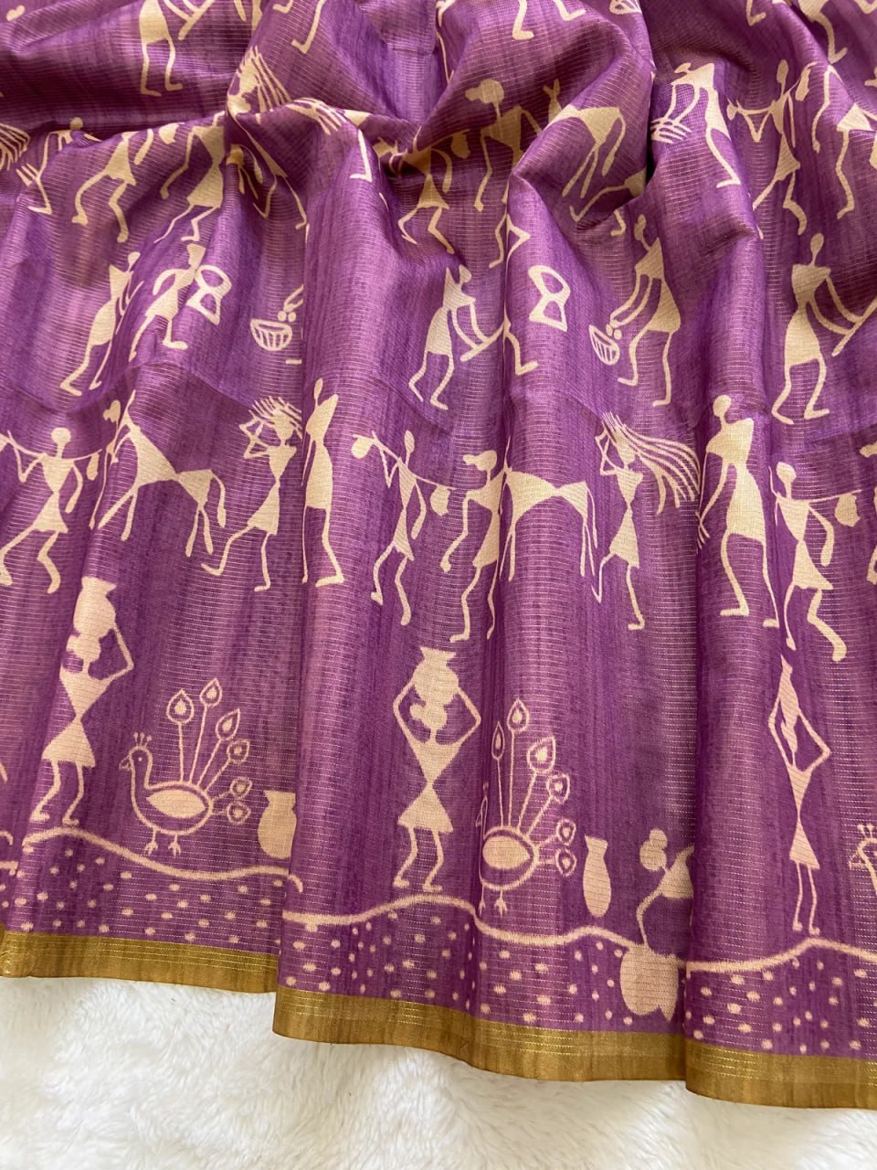 Yellow Soft Tussar Silk Saree With Beautiful Print With Attractive Pallu And Contrast Pallu With Tassal