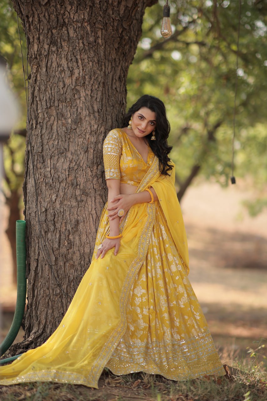 Designer Dyeable Pure Viscose Jacquard fabric Lehenga Choli & Dupatta Set LEHENGA CHOLI COLLECTIONS