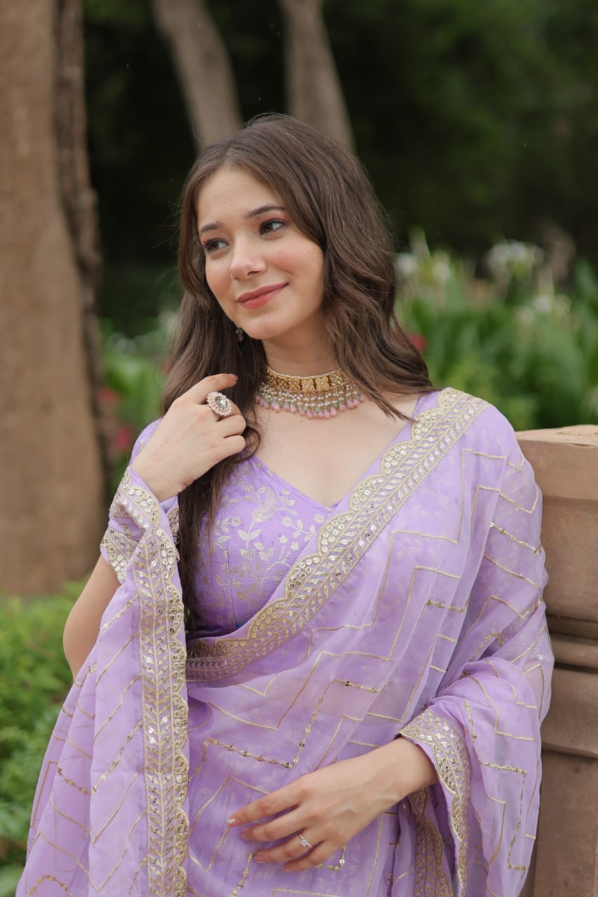 Viscose Dayble Jequard Fabric, Adorned With Intricate Sequins Embroidered Work Lehngha Collection