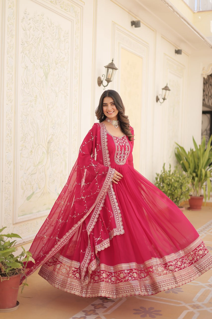 Faux Blooming Gown with Rich Sequins Embroidered work GOWN-WITH-DUPATTA COLLECTIONS
