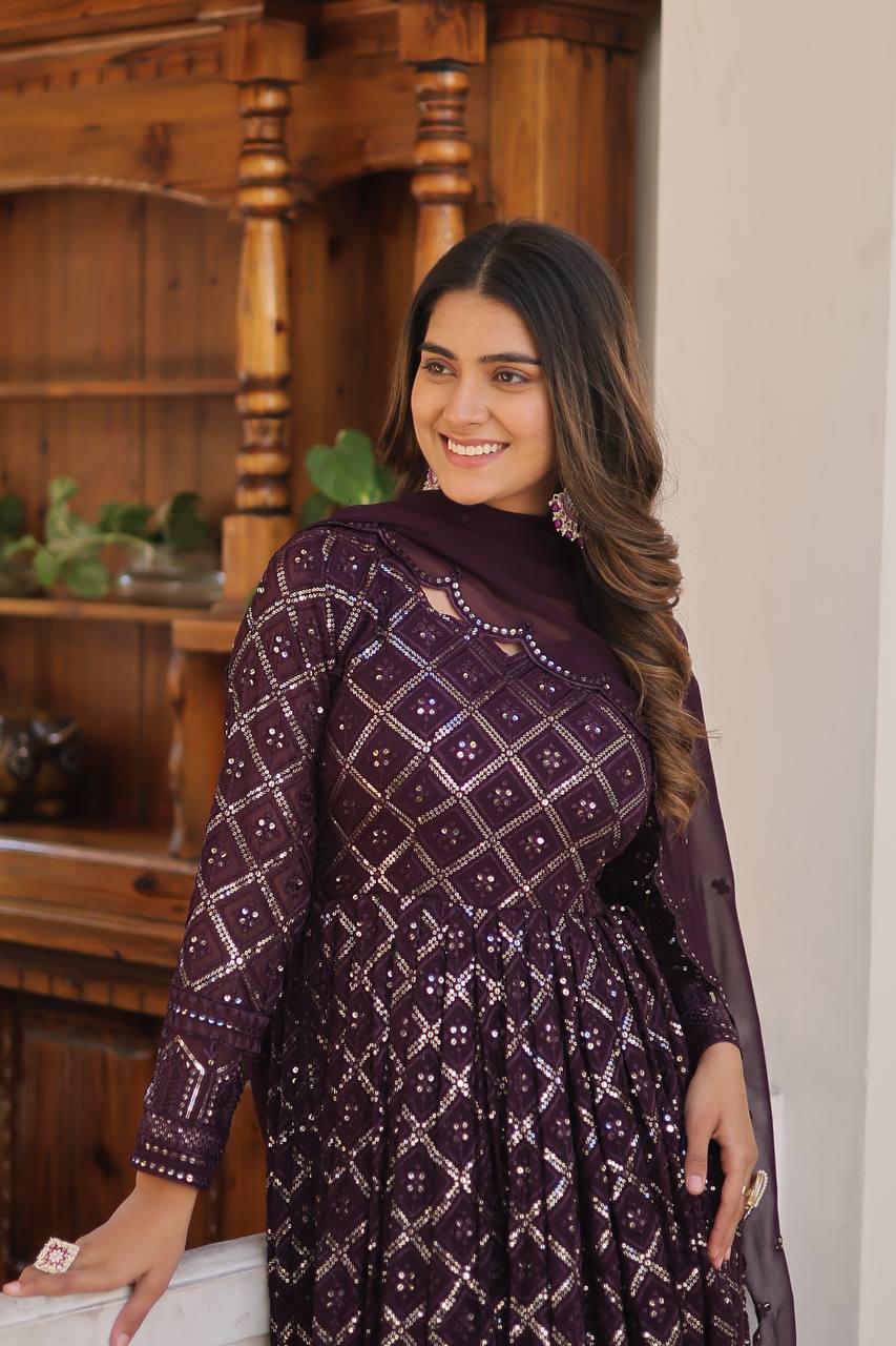 *Faux Blooming with Sequins Embroidered work GOWN-WITH-DUPATTA COLLECTIONS*