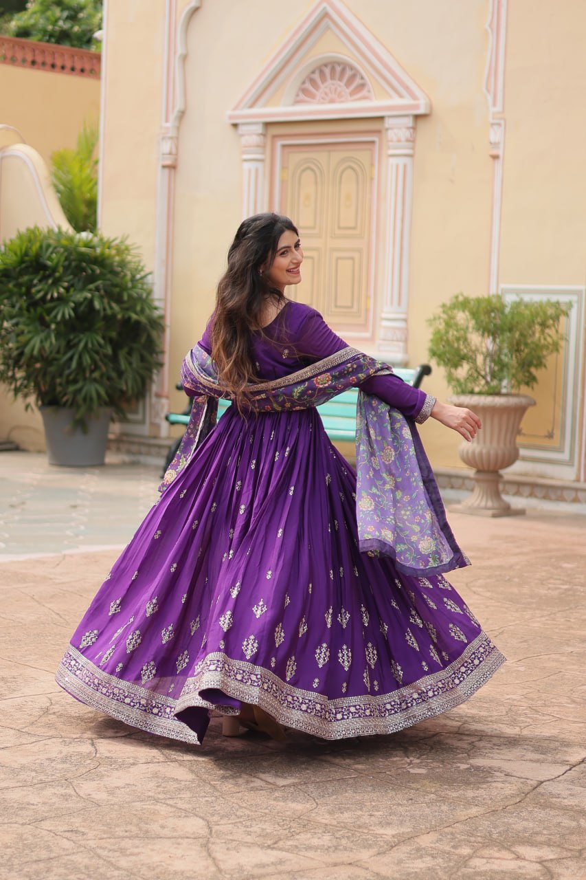 Chinon And Sequins Embroidered Work GOWN-WITH-DUPATTA COLLECTIONS
