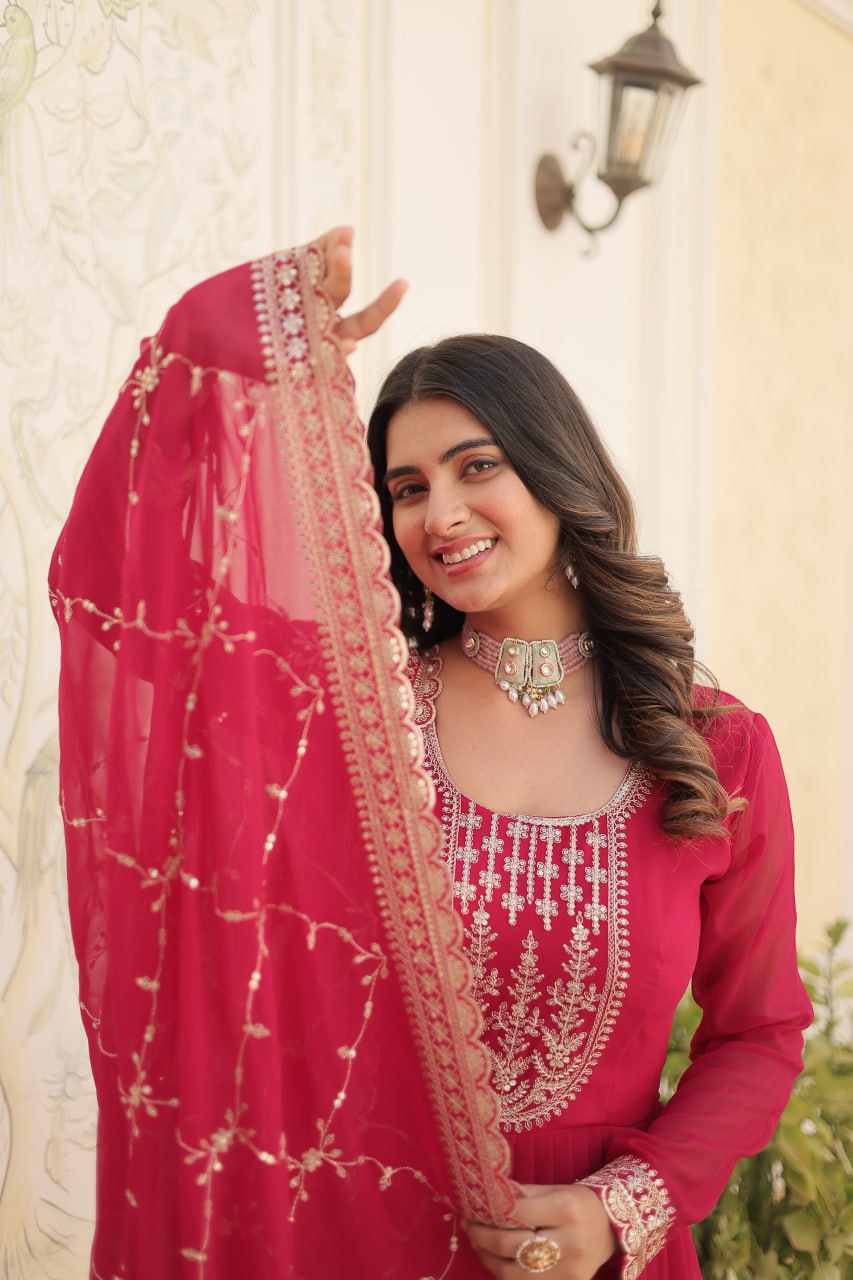Faux Blooming Gown with Rich Sequins Embroidered work GOWN-WITH-DUPATTA COLLECTIONS