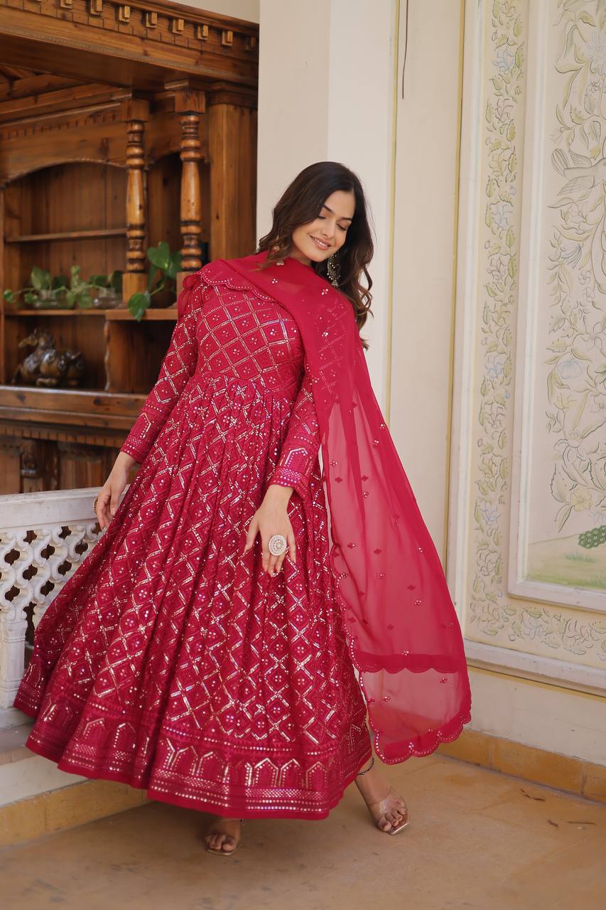 *Faux Blooming with Sequins Embroidered work GOWN-WITH-DUPATTA COLLECTIONS*