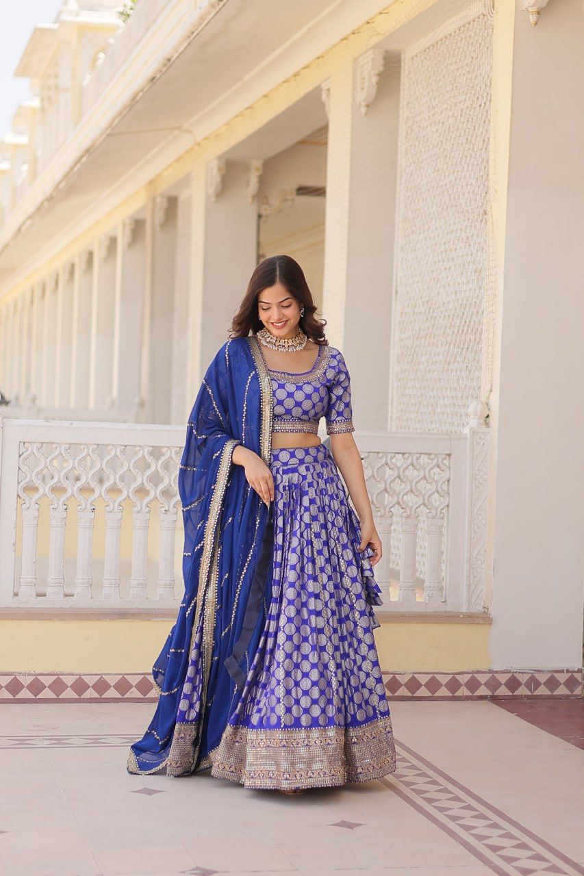 Dyeable Pure Viscose Jacquard fabric Lehenga Choli & Dupatta Set With Sequins Embroidered Work LEHENGA CHOLI COLLECTIONS