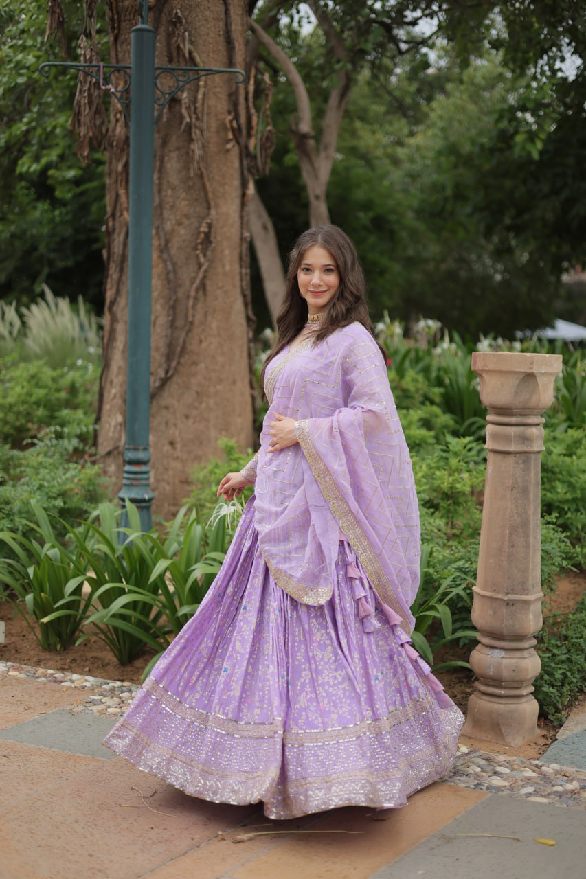 Viscose Dayble Jequard Fabric, Adorned With Intricate Sequins Embroidered Work Lehngha Collection