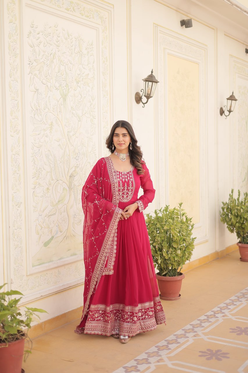 Faux Blooming Gown with Rich Sequins Embroidered work GOWN-WITH-DUPATTA COLLECTIONS