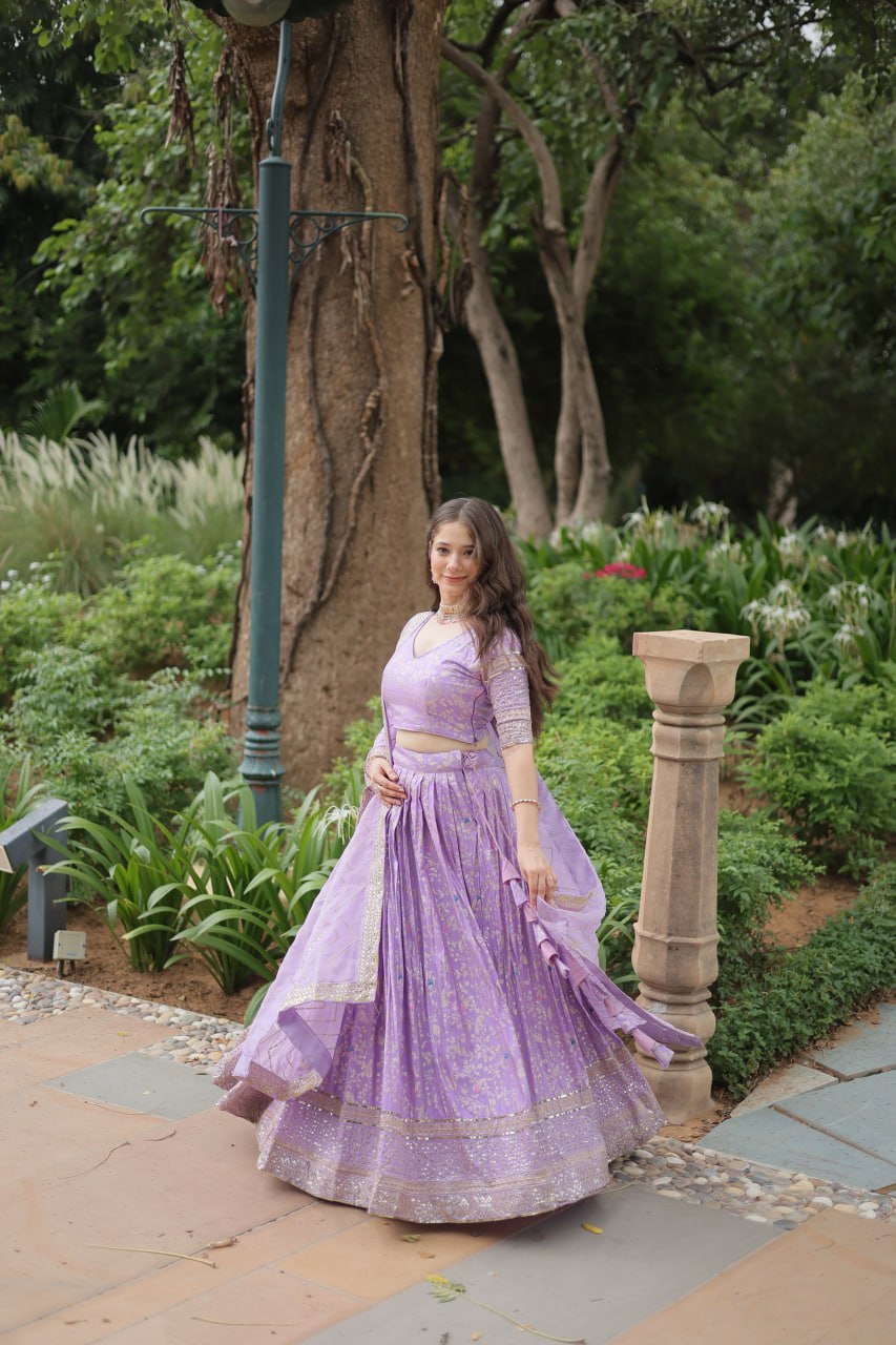 Viscose Dayble Jequard Fabric, Adorned With Intricate Sequins Embroidered Work Lehngha Collection