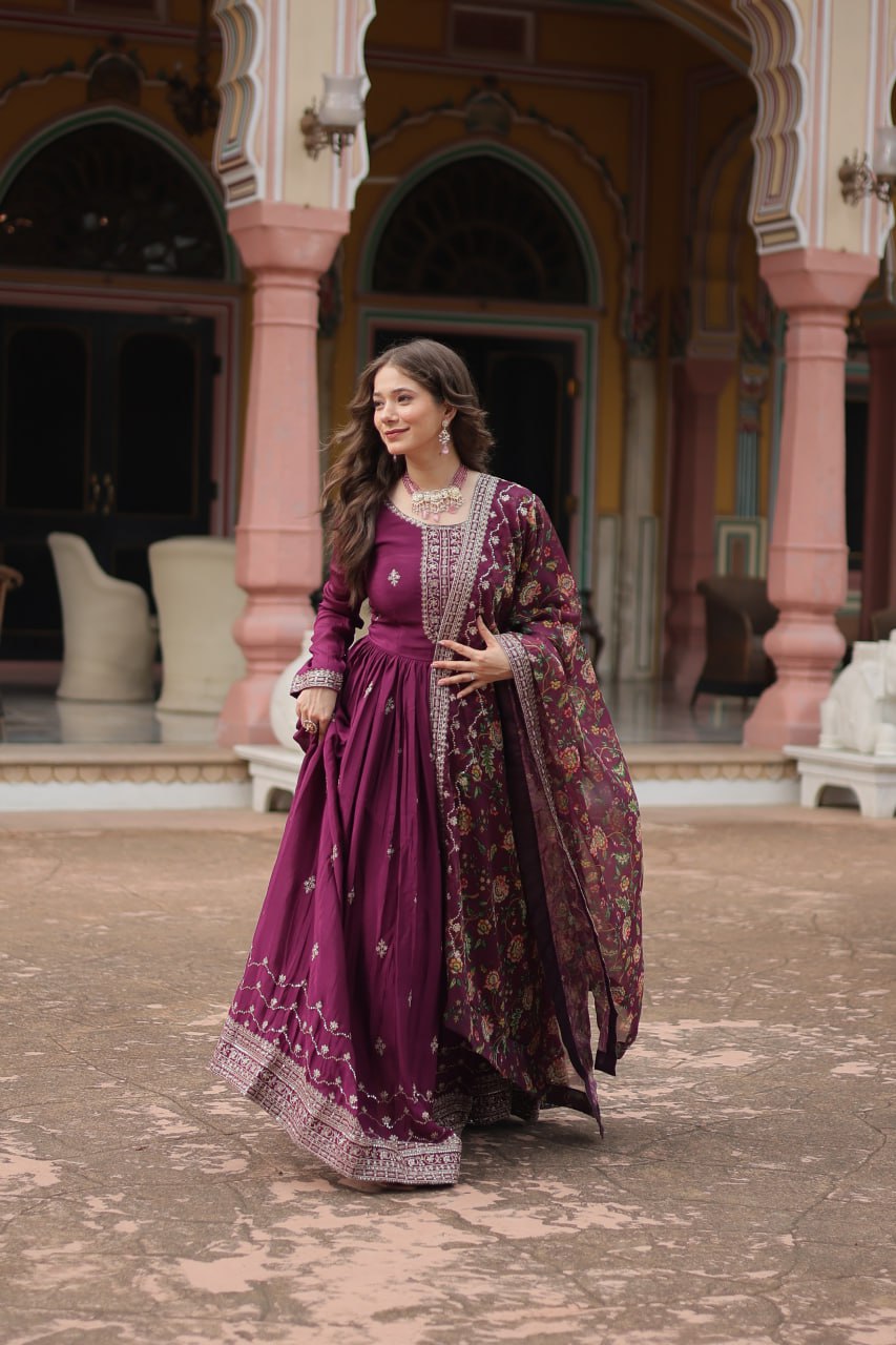 Chinon And Sequins Embroidered Work GOWN-WITH-DUPATTA COLLECTIONS