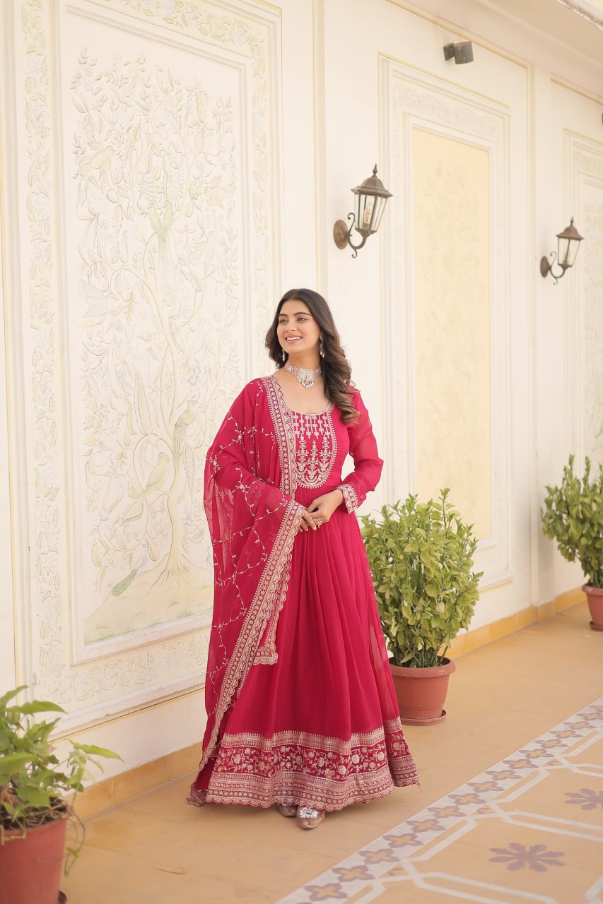 Faux Blooming Gown with Rich Sequins Embroidered work GOWN-WITH-DUPATTA COLLECTIONS