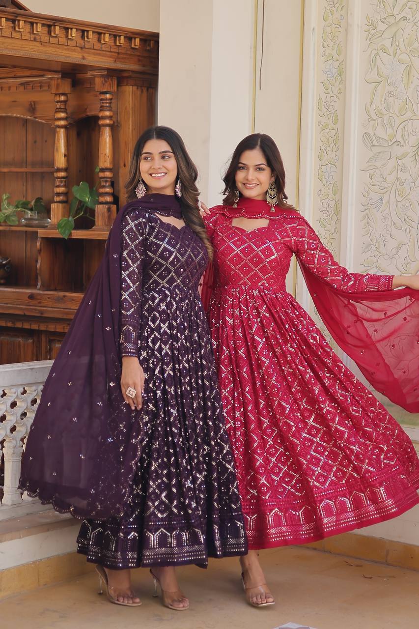 *Faux Blooming with Sequins Embroidered work GOWN-WITH-DUPATTA COLLECTIONS*