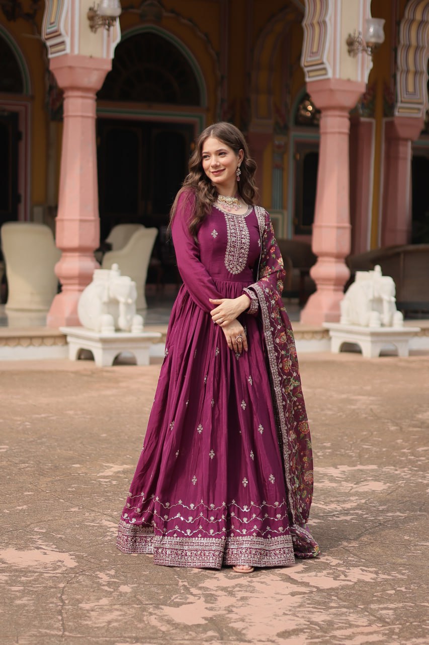 Chinon And Sequins Embroidered Work GOWN-WITH-DUPATTA COLLECTIONS