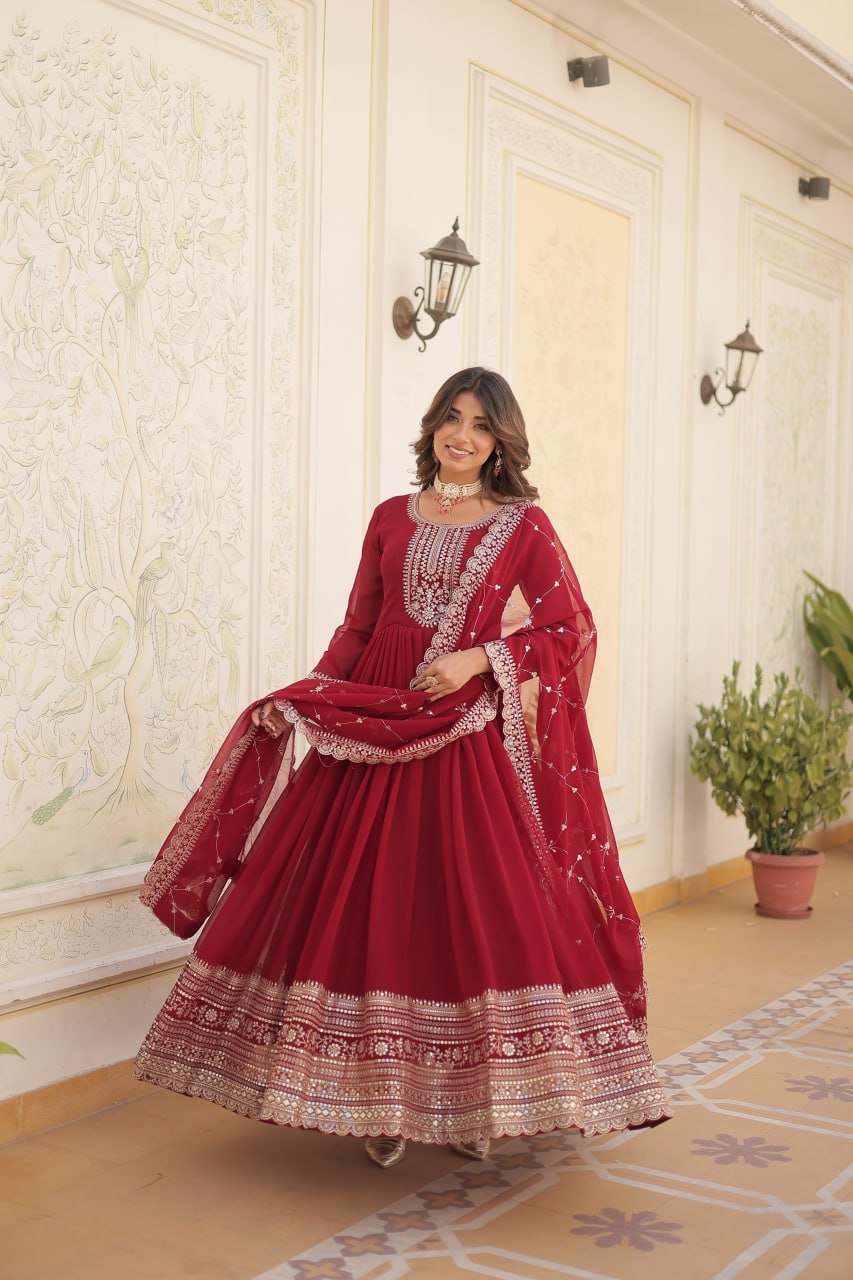 Faux Blooming Gown with Rich Sequins Embroidered work GOWN-WITH-DUPATTA COLLECTIONS
