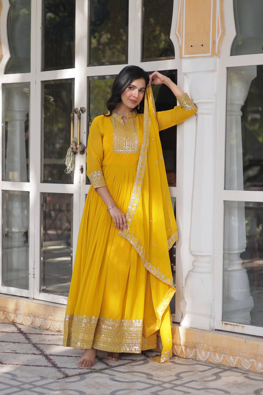 DESIGNER Georgette with Rich Sequins Embroidered work GOWN-WITH-DUPATTA COLLECTIONS