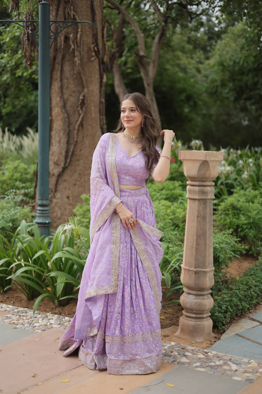 Viscose Dayble Jequard Fabric, Adorned With Intricate Sequins Embroidered Work Lehngha Collection