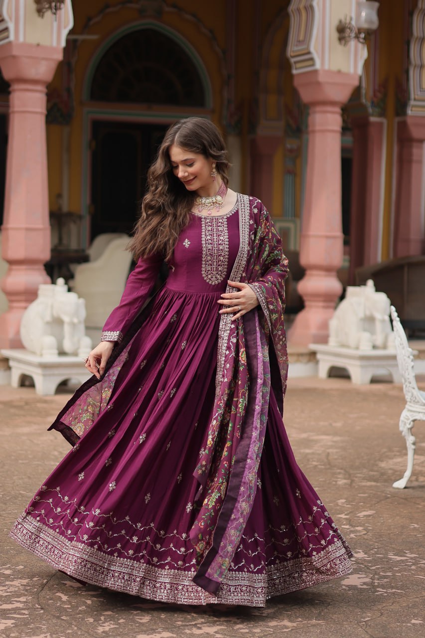 Chinon And Sequins Embroidered Work GOWN-WITH-DUPATTA COLLECTIONS